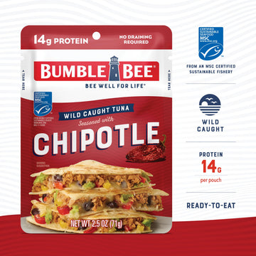 Bumble Bee Chipotle Seasoned Tuna Pouches, 2.5 oz (Pack of 12) - Wild Caught, 14g Protein, Gluten Free
