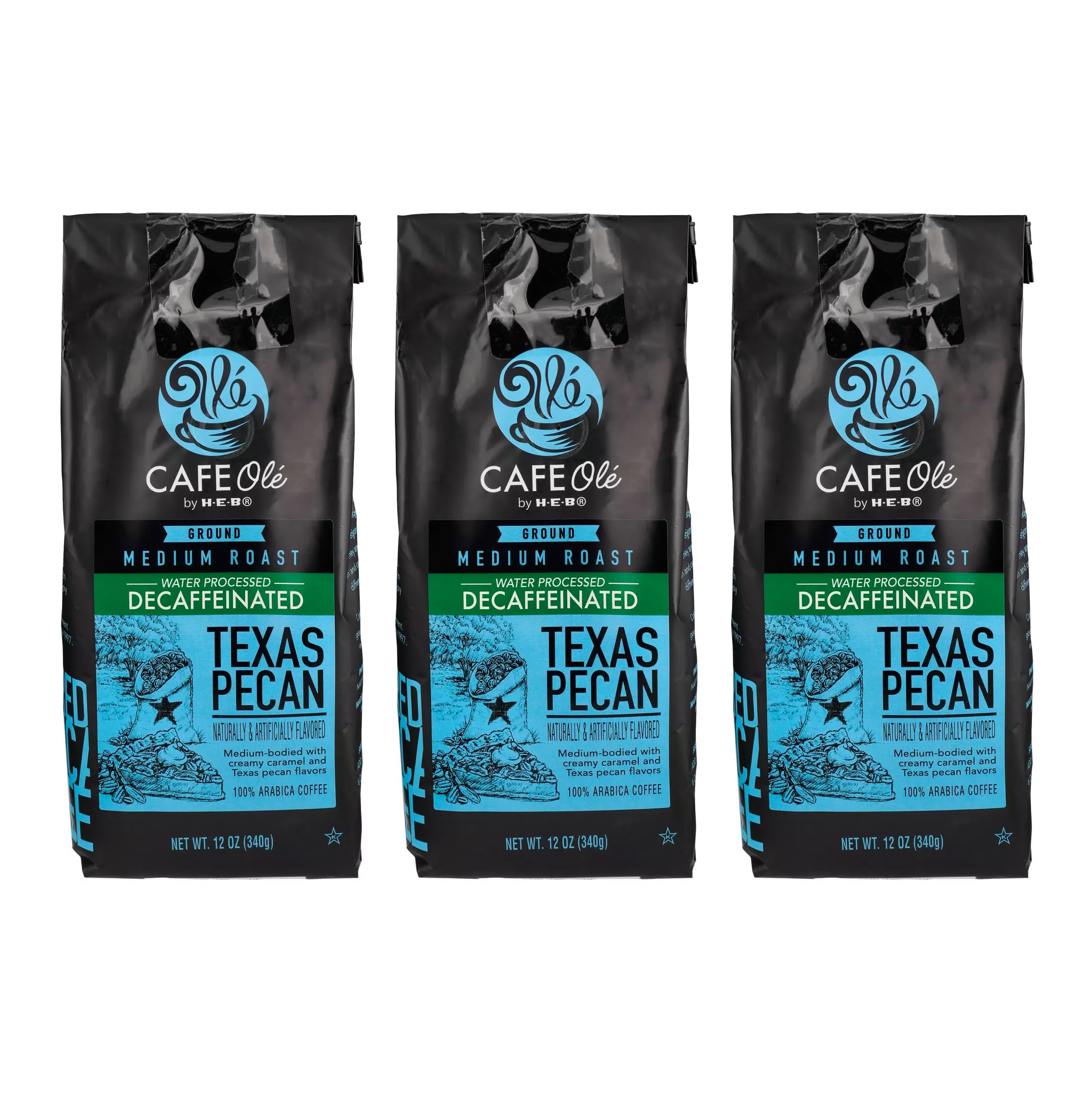 かふぇおれ① Cafe Ole - Texas Pecan Decaffeinated Coffee - Ground Decaf - 12 Oz