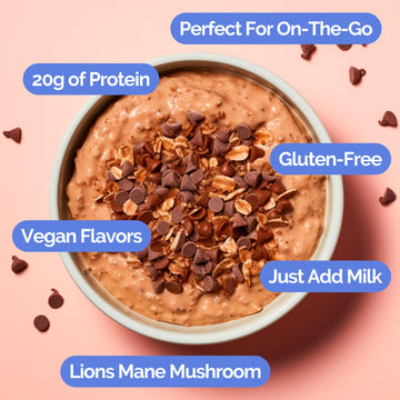 Ono Overnight Oats - Vegan Mocha Chip Protein Oatmeal (6 Pack)- 20G Vegan Protein Powder, High Fiber, Low Sugar, Organic Gluten-