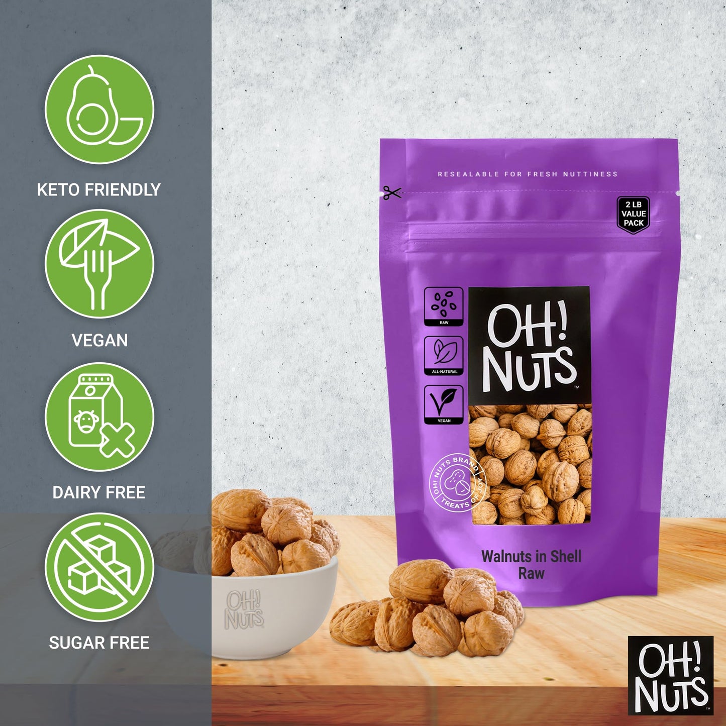 Walnuts in Shell | Raw - 100% Natural | 2 lb | Whole Walnuts for a Healthy Vegan Snack | Packed in New York Zip-Seal Bag for Exc