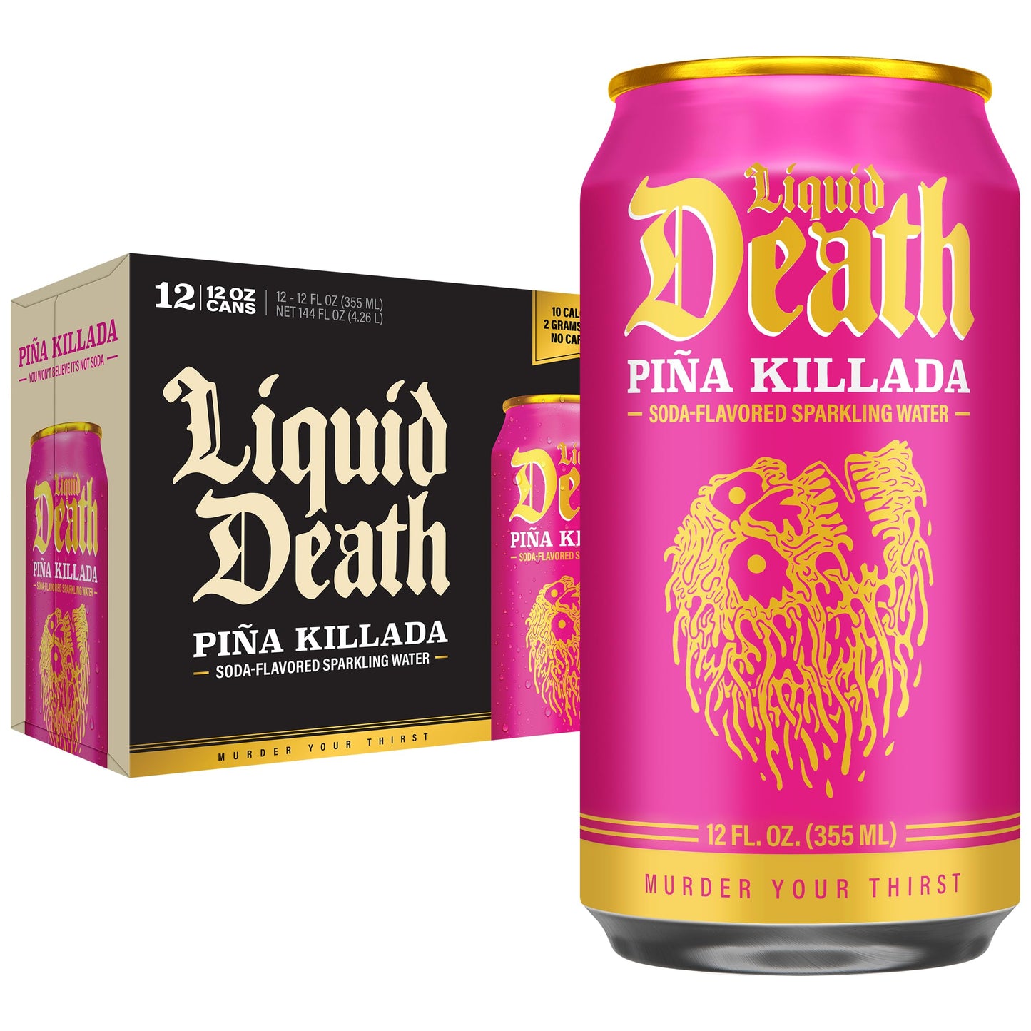 Liquid Death Soda-Flavored Sparkling Water - Pia Removeada (Classic Pia Colada) Less Sugar* Huge Flavor No Energy Blend No Artificial Sweeteners 12 Fl Oz (Pack Of 12)