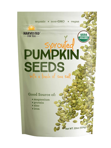 Harvested For You Sea Salted Sprouted Pumpkin Seeds, 22Oz Bag, Non Gmo, Paleo, Gluten Free, Vegan, Organic, Plant Based, Keto