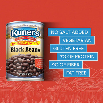 Kuner'S No Salt Added Canned Black Beans, Plant Protein And Fiber, Gluten Free, Vegan, Fat Free, 12 Pack Of 15 Oz Cans