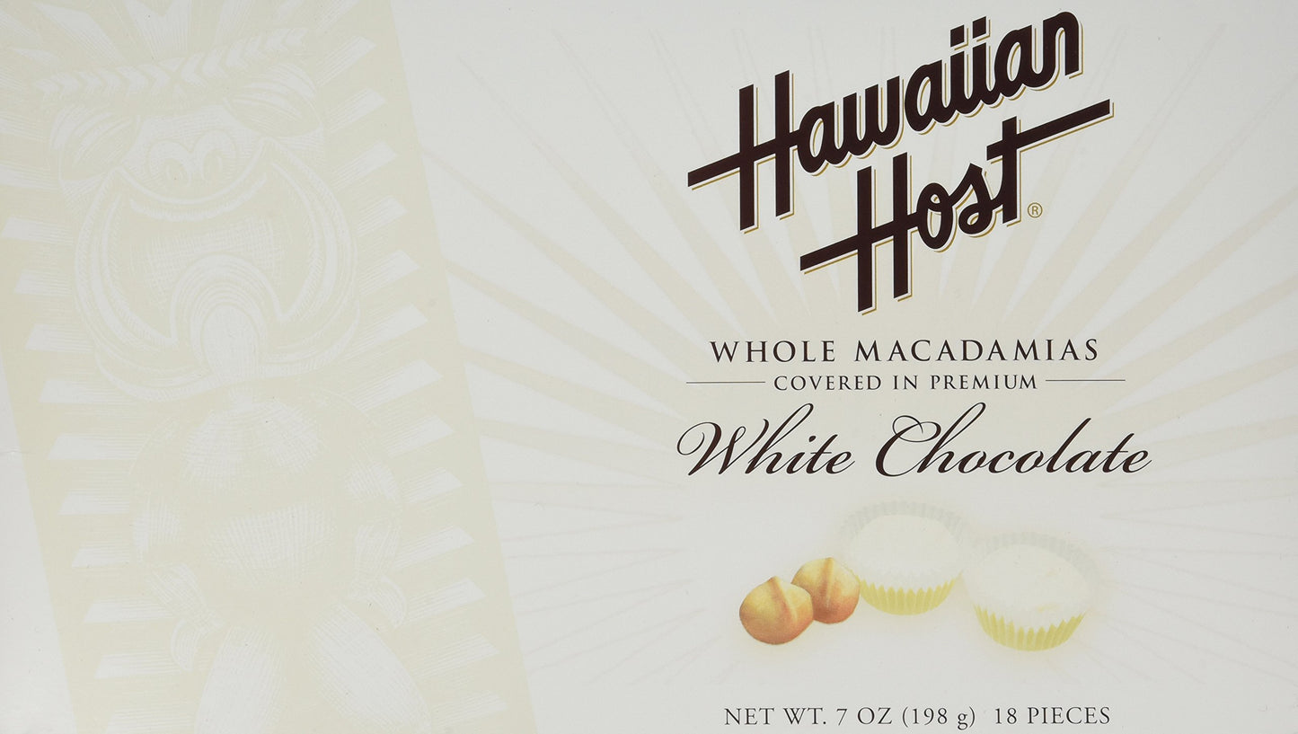 Hawaiian Host Whole Macadamias Covered In Premium White Chocolate Box Net Wt 7 Oz (198 G)