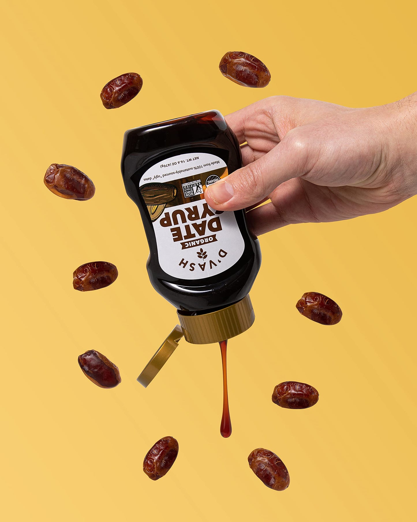 Organic Date Syrup 1 ingredient 100% Dates | DVash Organics | 16.6 oz Squeeze Bottle | California Dates, Non-GMO, Vegan, No Add