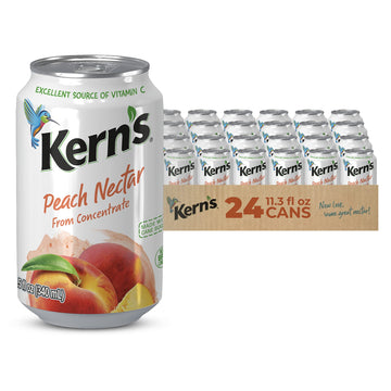 Kerns Peach Juice Nectar - Peach Nectar Made with Fresh Fruit Puree - Fruit Juice Concentrate for Smoothie Mix Cocktail Mixers & Kids Drinks & Beverages - 11.5oz 24 Pack Canned Drinks