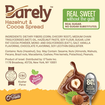 Hazelnut & Cocoa Spread By Barely, Low Sugar & No Artificial Sweeteners, Vegan, Keto Friendly, Delicious Chocolate Spread & Dess
