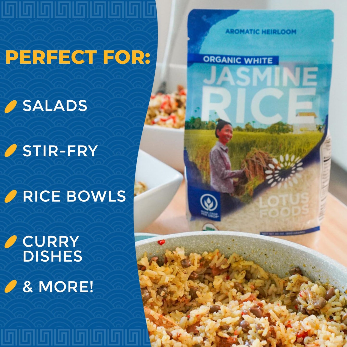 Lotus Foods Organic White Jasmine Rice - Jasmine Rice, Gluten Free White Rice, Organic Rice, Long Grain Asian Sticky Rice, Usda