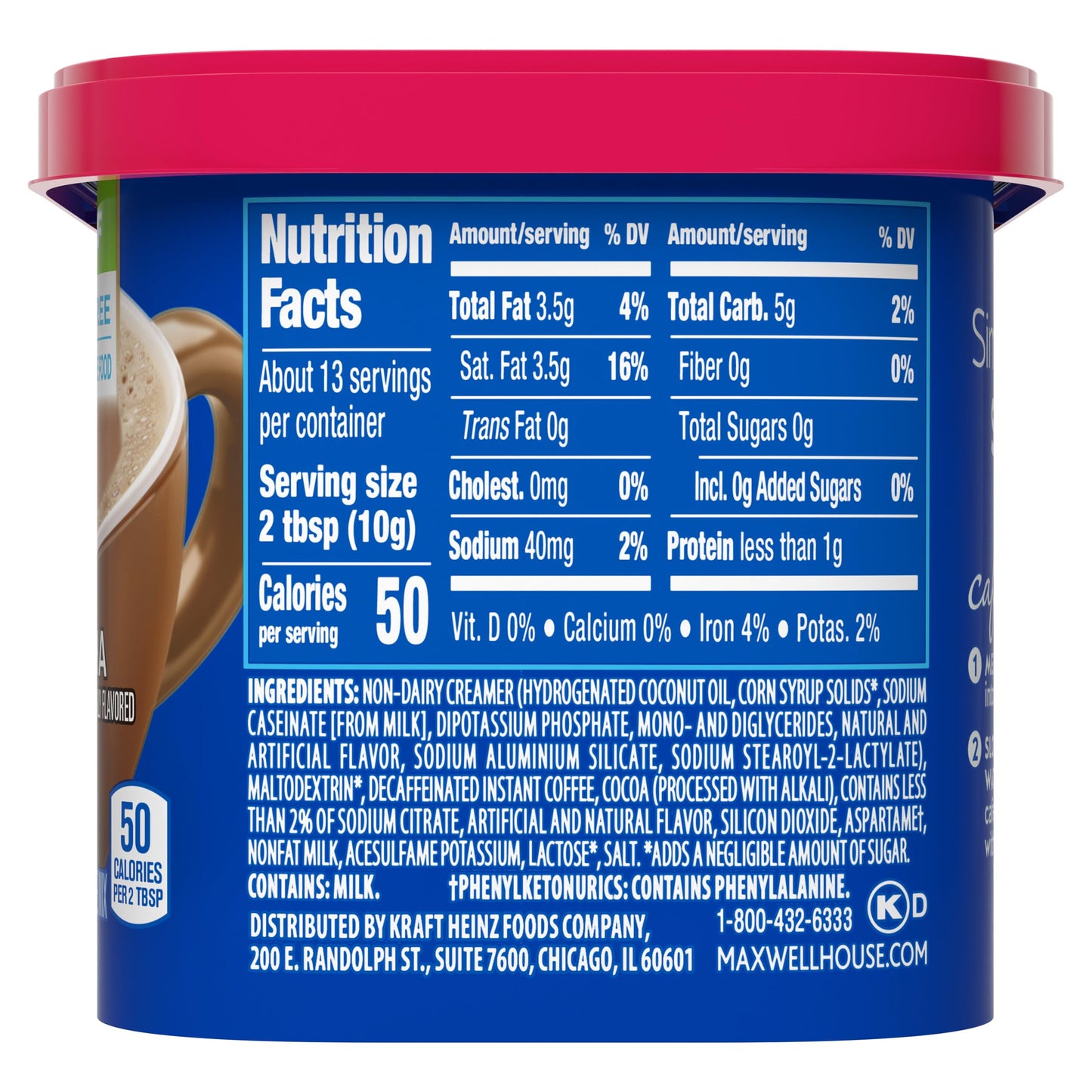 Maxwell House International Sugar-Free Suisse Mocha Café-Style Decaf Instant Coffee Beverage Mix, 4.4 Oz. Canister