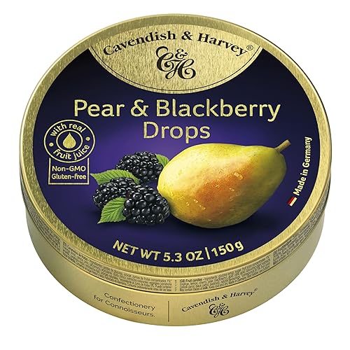 Cavendish & Harvey | Pear & Blackberry Hard Candy Drops | 5.3 Ounce Tin