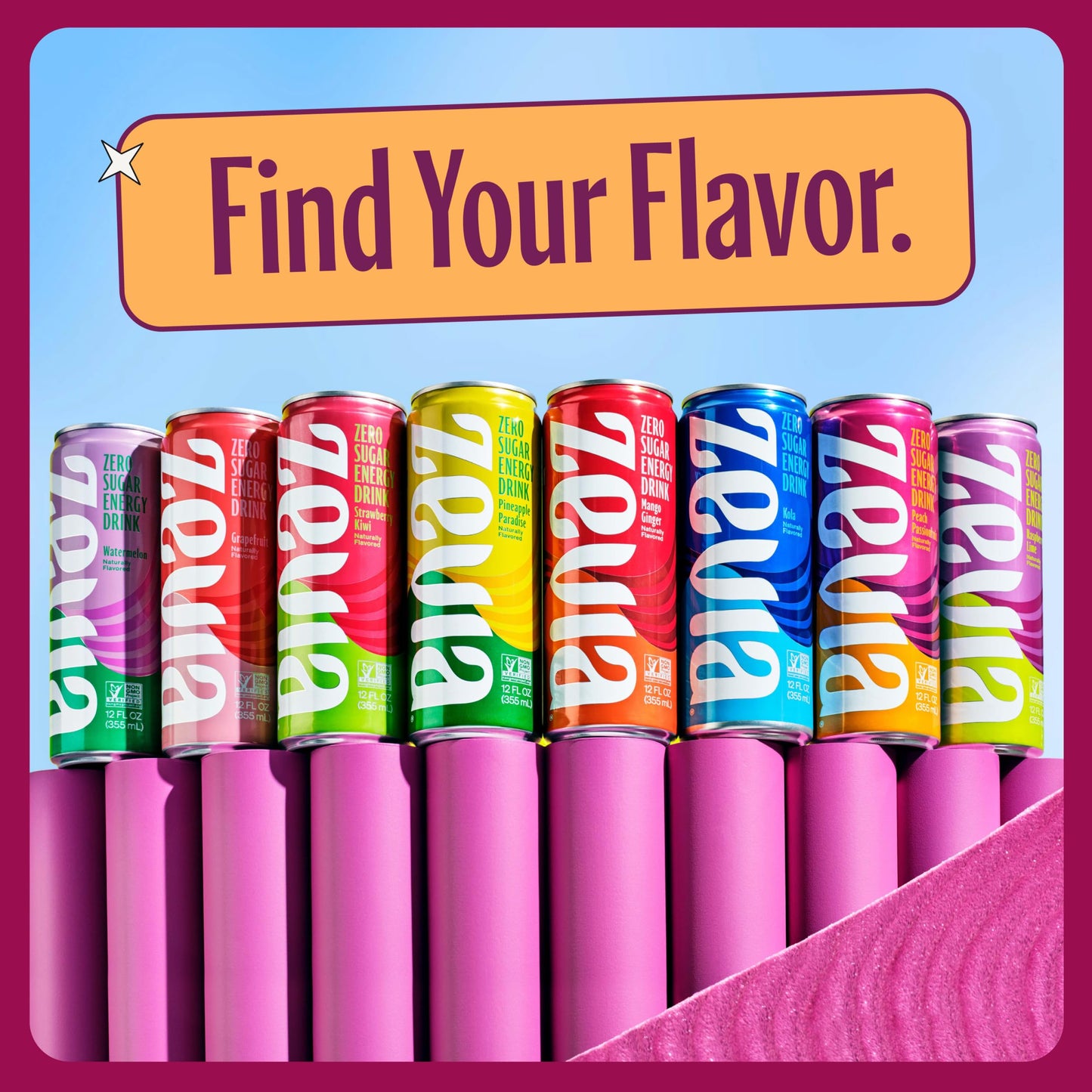 Zevia Zero Sugar, Peach Passionfruit Energy Drink, 12 Fl Oz Cans (Pack of 12)