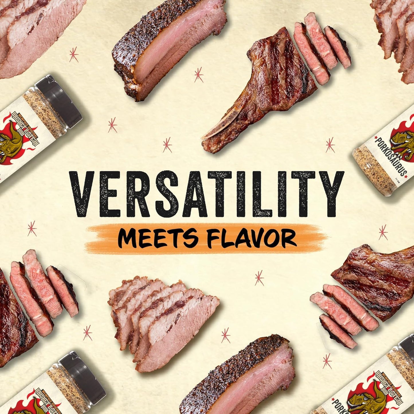Porkosaurus Brisket & Steak Seasoning Blend, 6.3 Oz - World Champion Dry Rub for smoky aroma and Grilling