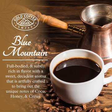 Gold Coffee Company Blue Mountain Premium Blend | Gourmet Medium Roast Ground Coffee | 100% Arabica Roasted Beans | 1 Lb. (Pack