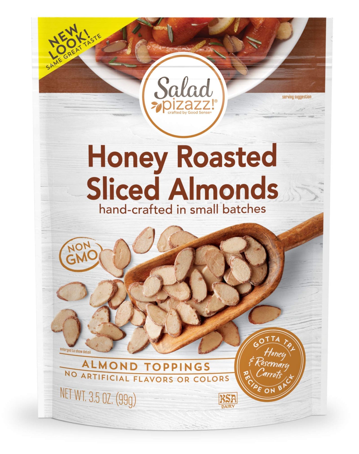 Salad Pizazz Almond Toppings, Snack Mix and Salad Topping, Non-GMO, No Artifical Flavors or Colors, Resealable Bag, Honey Roaste
