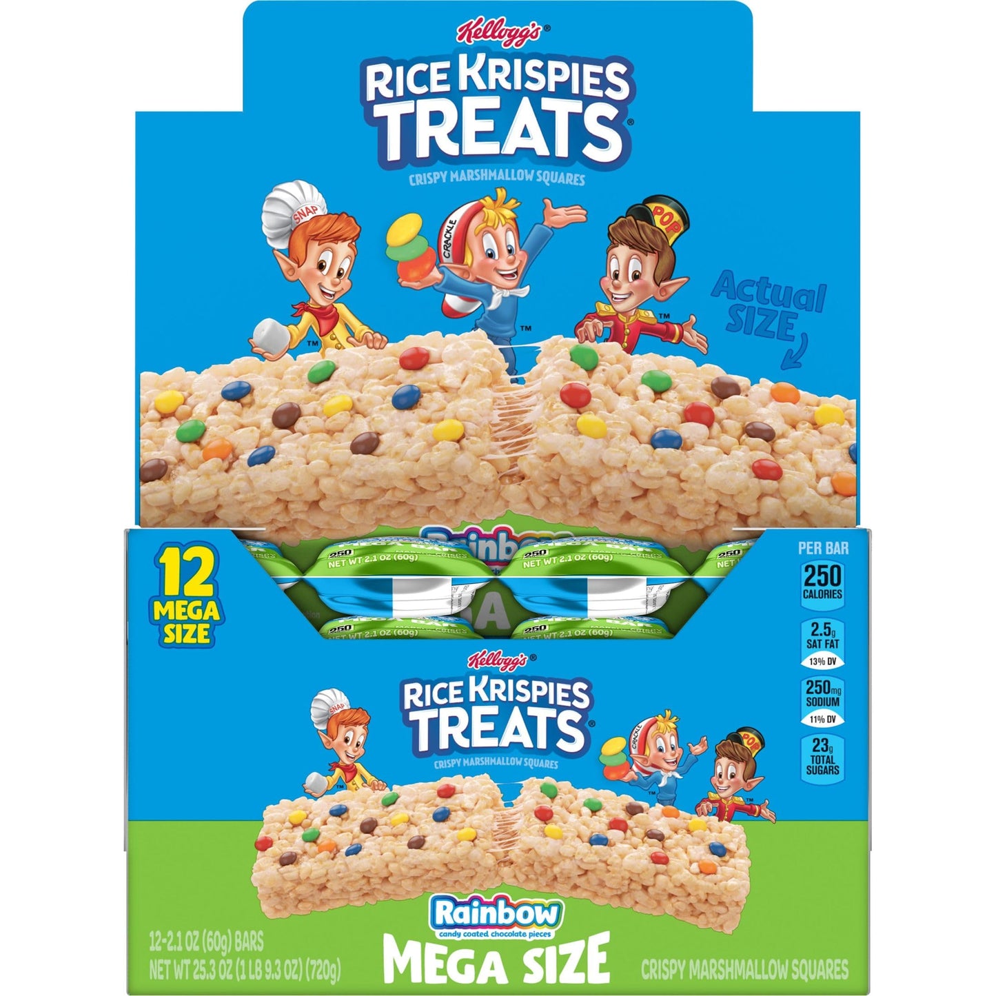 Rice Krispies Treats Mega Bars Large Marshmallow Snack Bars, Kids Snacks, Big Bars, Rainbow, 25.3Oz Box (12 Bars)