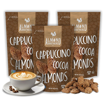 Almond Brothers Roasted Almonds - Hand Crafted Cappuccino & Cocoa Almonds, Gluten-Free, Non-GMO, Candied Almonds (5 Oz, Pack of