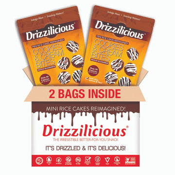 Drizzilicious Mini Rice Cakes Cookies & Cream - Rice Crisps, Healthy Snack For Adults And Kids, Flavored Rice Cakes, Vegan, Glut
