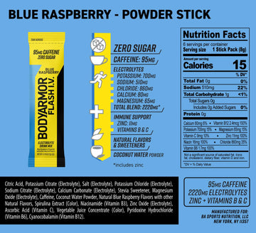 BODYprotective covering Caffeinated Electrolyte Packets - Blue Raspberry, Zero Sugar, 1.68 oz, 6 Count, Hydration for Active Lifestyle