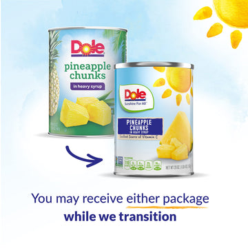 Dole Canned Fruit, Pineapple Chunks in Heavy Syrup, Gluten Free, Pantry Staples, 20 Oz, 12 Count, Packaging May Vary