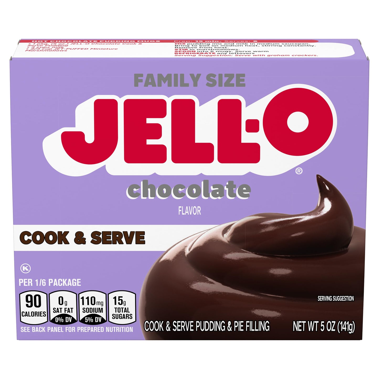 Jell-O Cook & Serve Pudding & Pie Filling Mix, Chocolate Flavored, Fat Free, Quick & Easy Dessert, Family Size, 5 oz (Pack of 4)