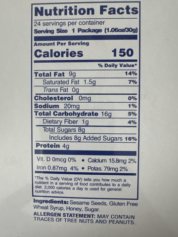 Lowell SESAKISS SESAME BAR HONEY 24x30g. Product of Poland.