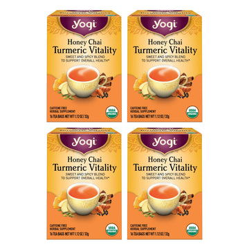 Yogi Tea Honey Chai Turmeric Vitality Tea - 16 Tea Bags Per Pack (4 Packs) - Organic Tea To Support Overall Health - Includes Ci