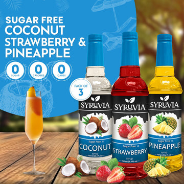 Syruvia Sugar-Free Pineapple, Strawberry & Coconut Syrup Variety Pack - 25.4 Oz - Perfect For Cocktails, Desserts, Italian Soda