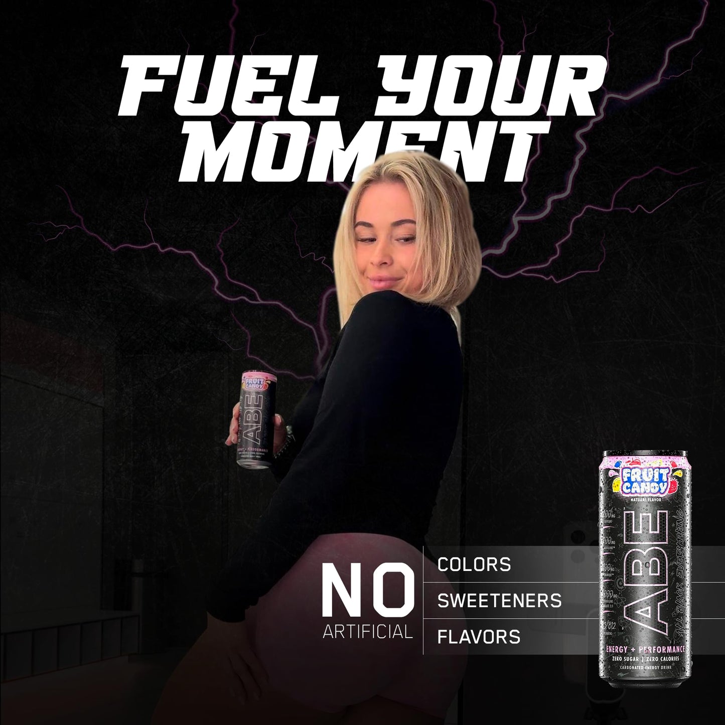 ABE All Black Everything Sugar Free Energy Drink | 200mg Caffeine | 0 Calories | 12 Pack | Fruit Candy Flavor