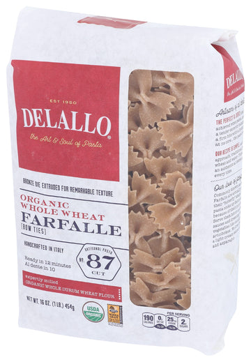 Delallo Pasta Whole Wheat Farfalle, 16 Oz