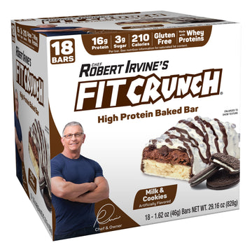 Fitcrunch Snack Size Protein Bars, 6-Layer Baked Bar, 3G Of Sugar & Soft Cake Core (18 Bars, Milk And Cookies)