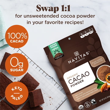 Navitas Organics Cacao Powder, Organic, Non-GMO, Fair Trade, 16 oz. Bags (Pack of 2), Model 19-002