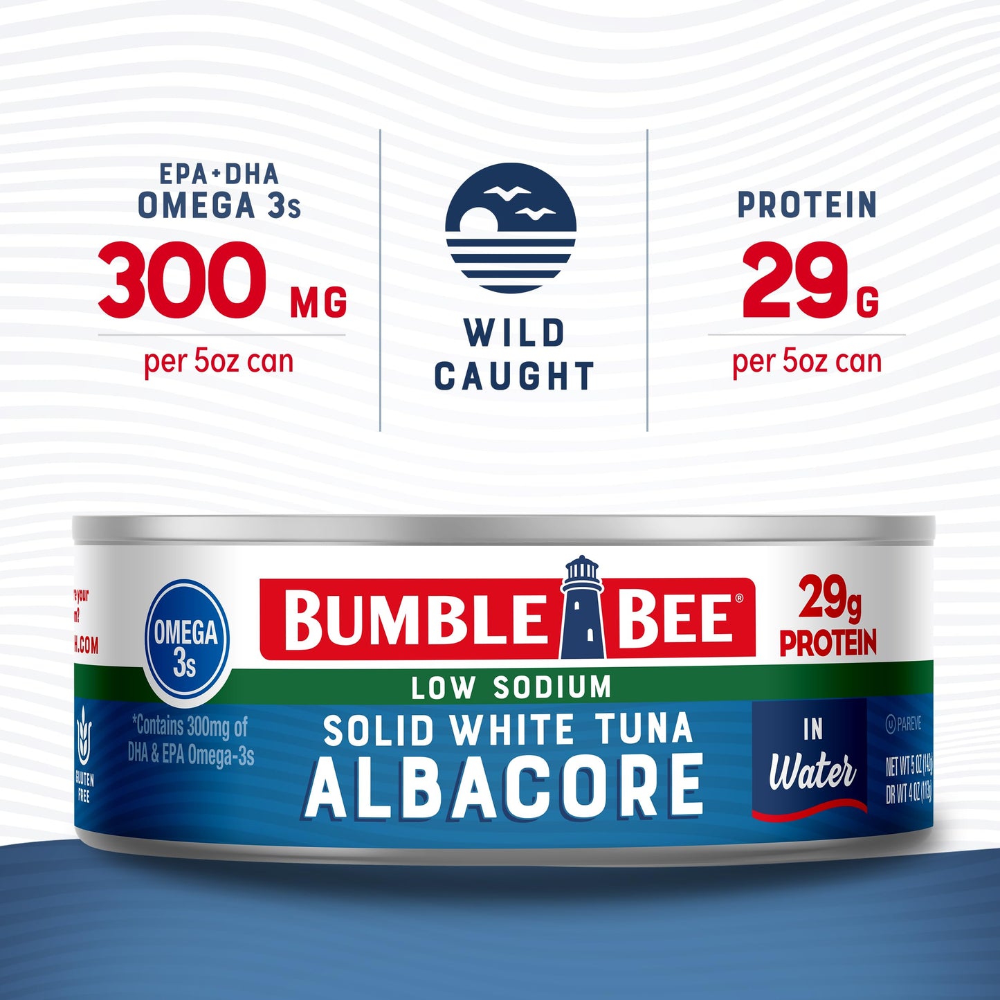 Bumble Bee Low Sodium Solid White Albacore Tuna In Water, 5 Oz Can - Wild Caught Tuna - 29G Protein Per Serving, High In Omega-3S - Non-Gmo Project Verified, Gluten Free, Kosher