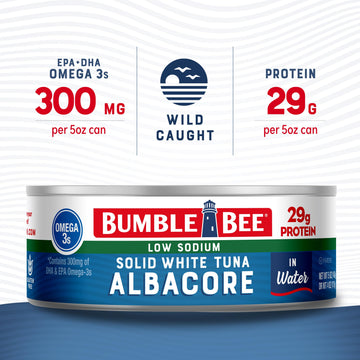 Bumble Bee Low Sodium Solid White Albacore Tuna In Water, 5 Oz Can - Wild Caught Tuna - 29G Protein Per Serving, High In Omega-3S - Non-Gmo Project Verified, Gluten Free, Kosher