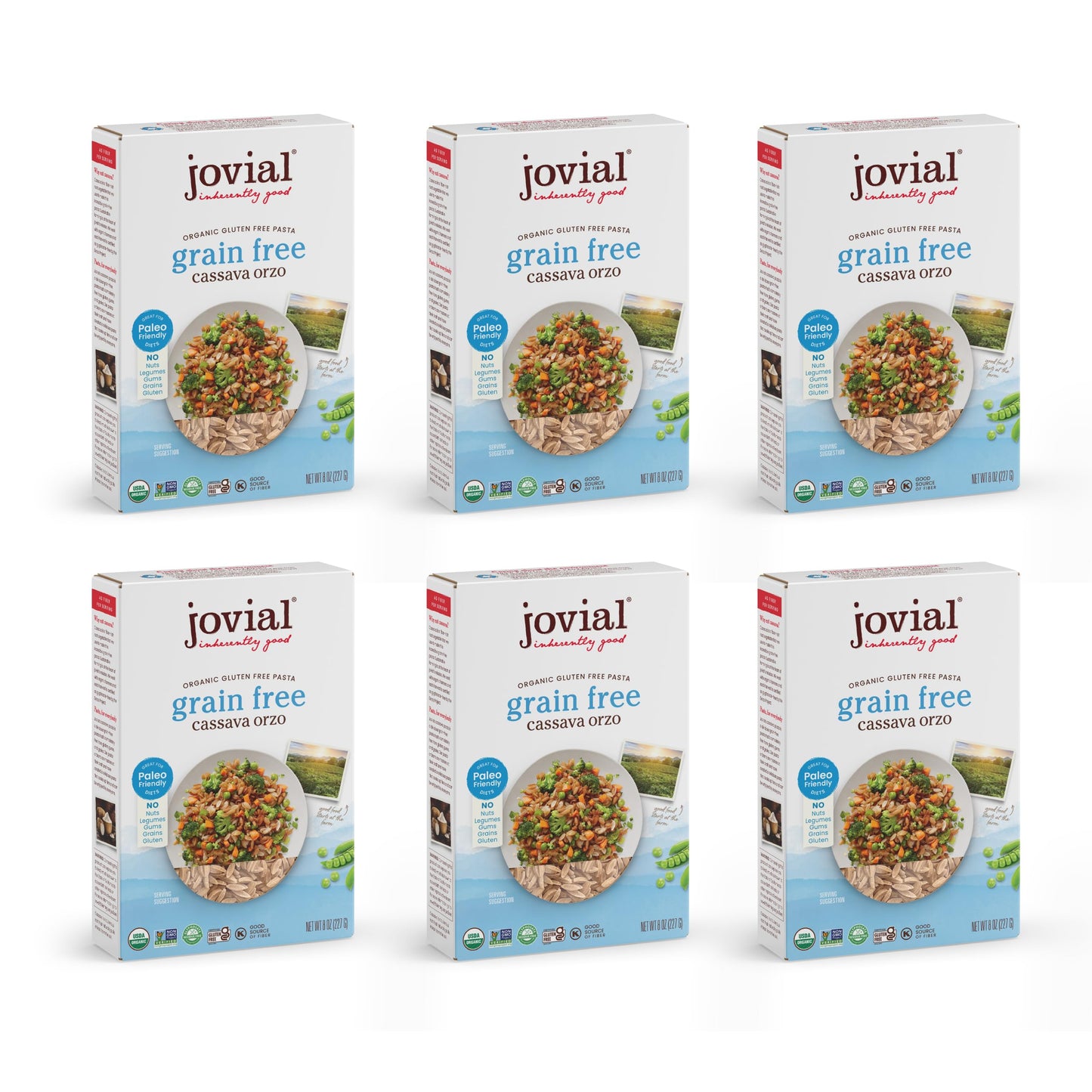 Jovial Grain-Free Cassava Orzo - Gluten Free Orzo Pasta Cassava Pasta Paleo Pasta Grain-Free 100% Organic Pasta Usda Certified Organic Non-Gmo High-Fiber - 8 Oz 6 Pack