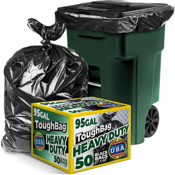 95-96 Gallon Extra-Large Trash Bags, 61X68 Black Garbage Bags, 1.2 Mil Thick (50 Count), Heavy-Duty Outdoor 95 Gallon Trash Bags