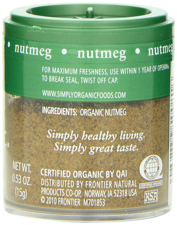 Simply Organic Ground Nutmeg, Certified Organic | 0.53 Oz | Myristica Fragrans Houtt.