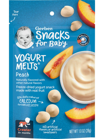 Gerber Snacks For Baby Yogurt Melts, Peach, Freeze-Dried Yogurt Snack Made With Real Yogurt & Fruit, Baby Snack For Crawlers, 1