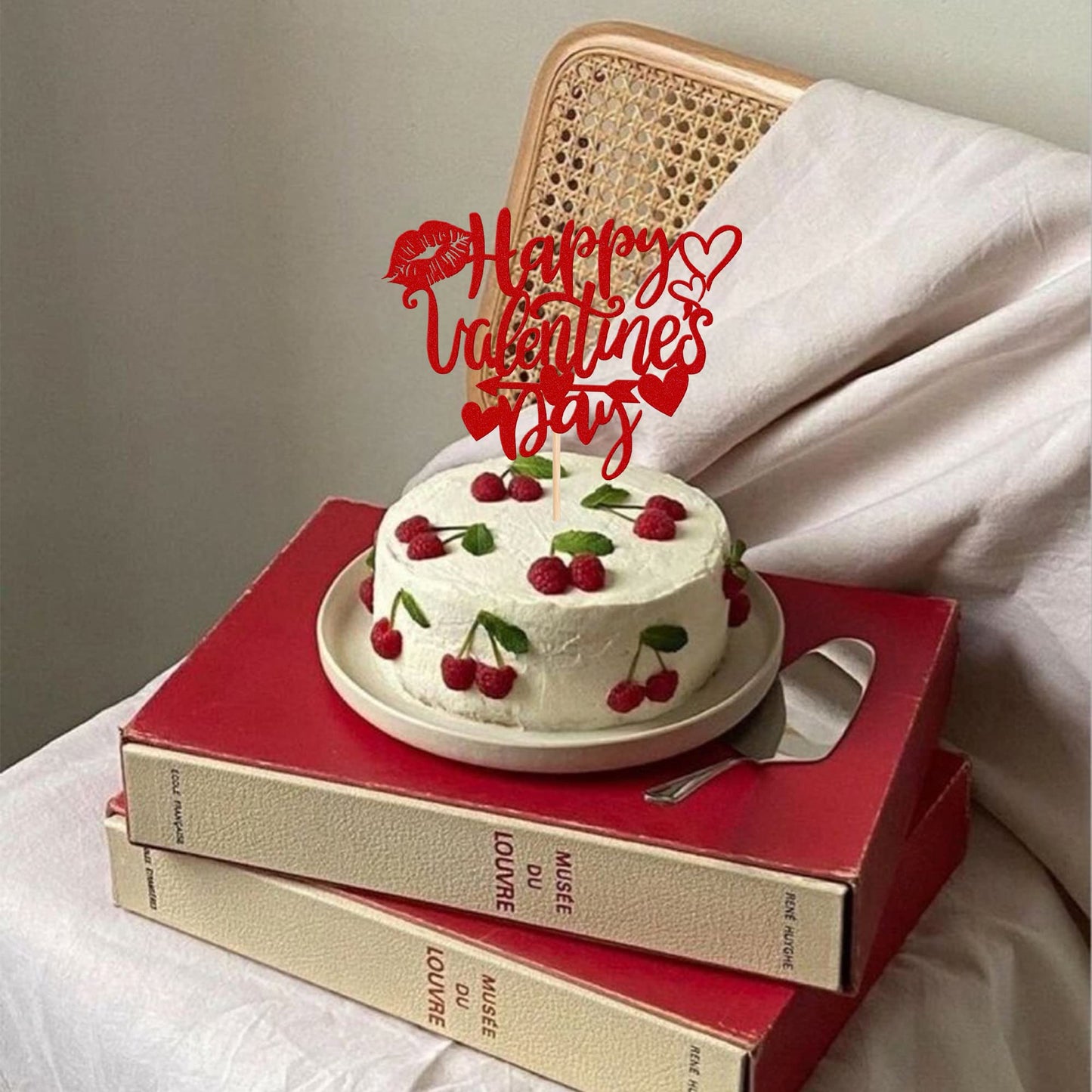 Rssta i Valentine’s Day Cake Topper, Glitter Love Heart Lips, Cupids Arrow, Red, Model XM232-red