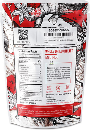 Soeos Whole Dried Chilies 4 Oz, Mild Spicy Chili Peppers, Red Chili Pepper, Natural, Premium And Dry Sichuan Chile Peppers, Sichuan Pepper, Dried Peppers – Great For Mexican Recipes