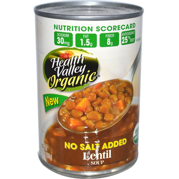 Health Valley Organic Soup, No Salt Added, Lentil, 15 Oz (Pack Of 12)