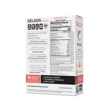 CELSIUS On-the-Go Powder Sticks, Kiwi Guava Lime Flavor, Essential Energy, 2.6 oz (14 Sticks) - Instant Energy Boost