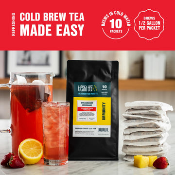 Tiesta Tea - Strawberry Lemonade Cold Brew Tea | Loose Leaf | Strawberry Lemon Herbal Blend | Premium Iced Blends | Non-Caffeinated Iced Drink | 10 Cold Brew Bags | Makes 64Oz Pitcher Each