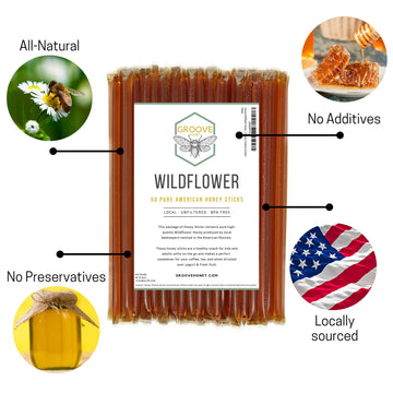 Wildflower Honey Sticks For Tea, Travel & Snacks - Premium Grade Pure Honey Packets Are Farm Fresh From Us Beekeepers - Each Hon
