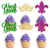 24Pcs Mardi Gras Cupcake Toppers Glitter Masquerade Cake Picks Mardi Gras Party Baby Shower Birthday Party Cake Decorations Supp