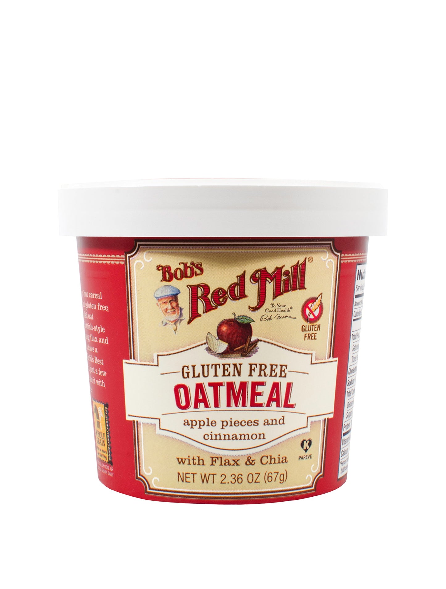 Bobs Red Mill gluten Free Oatmeal cup Apple pieces and cinnamon with Flax and chia 2.36 oz