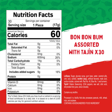 Colombina Bon Bon Bum Tajin Tropical Passion Fruit & Watermelon with Tajin Chile Lime Dip Dispenser, 30 Count (Pack of 1)