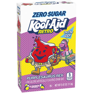 Kool-Aid Retro Purplesaurus Rex Grape Lemonade Zero Sugar Artificially Flavored Powdered Soft Drink Mix, 6 ct On-the-Go-Packets