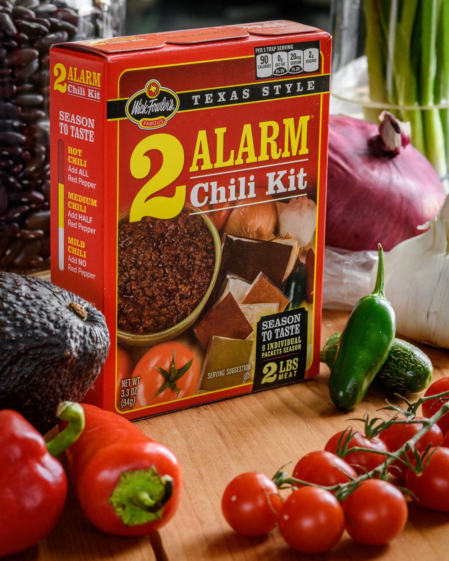 Wick Fowler s 2-Alarm Chili Kit, Texas Style Chili Seasoning Mix with Individual Packs of Spices, 3.3oz Box (Pack of 8)
