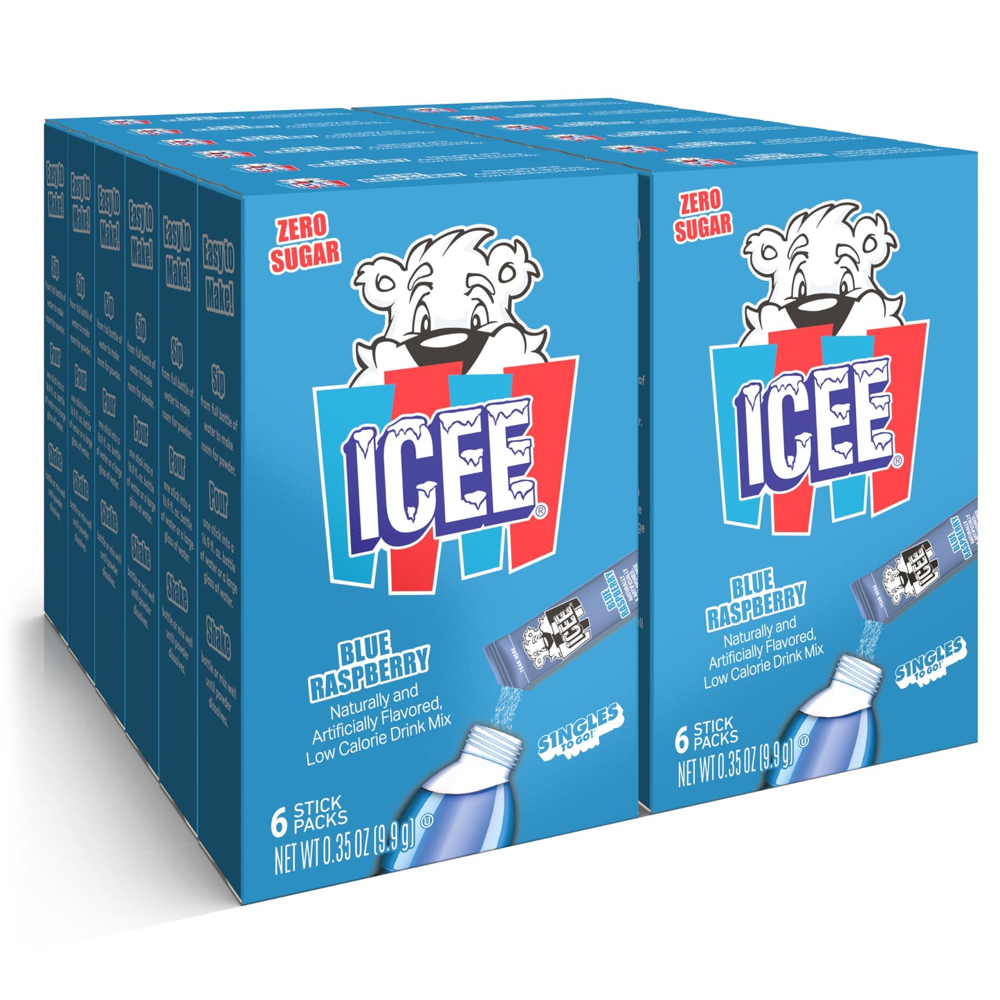 SINGLES TO GO! ICEE Singles To Go Drink Mix, Blue Raspberry, 12 Boxes, 72 Total Servings, 0.35 Ounce Packets