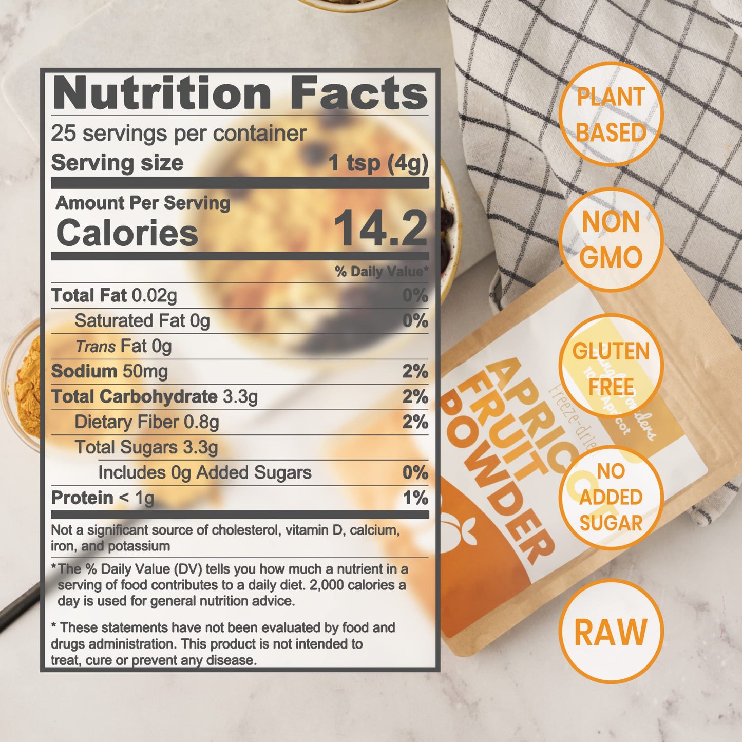 Jungle Powders Apricot Powder 3.5 Ounce Powdered Freeze Dried Apricot Fruit Smoothie No Sugar Added Additive And Filler Free Deh